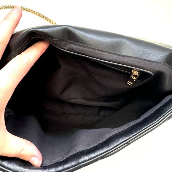 Badgley Mischka Black Diamond Quilted Puffer Front Lock Shoulder Bag Purse - Picture 4 of 9